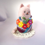 羊毛フェルト　フラワーにゃんこ4