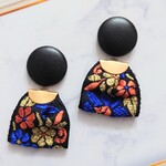 青とオレンジのお花❁⃘*.ﾟリボンタッセルピアス✳イヤリング