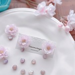 八重桜ピアス／イヤリング　つまみ細工八重桜　コーティングムーンストーン　桜ピアス　桜イヤリング