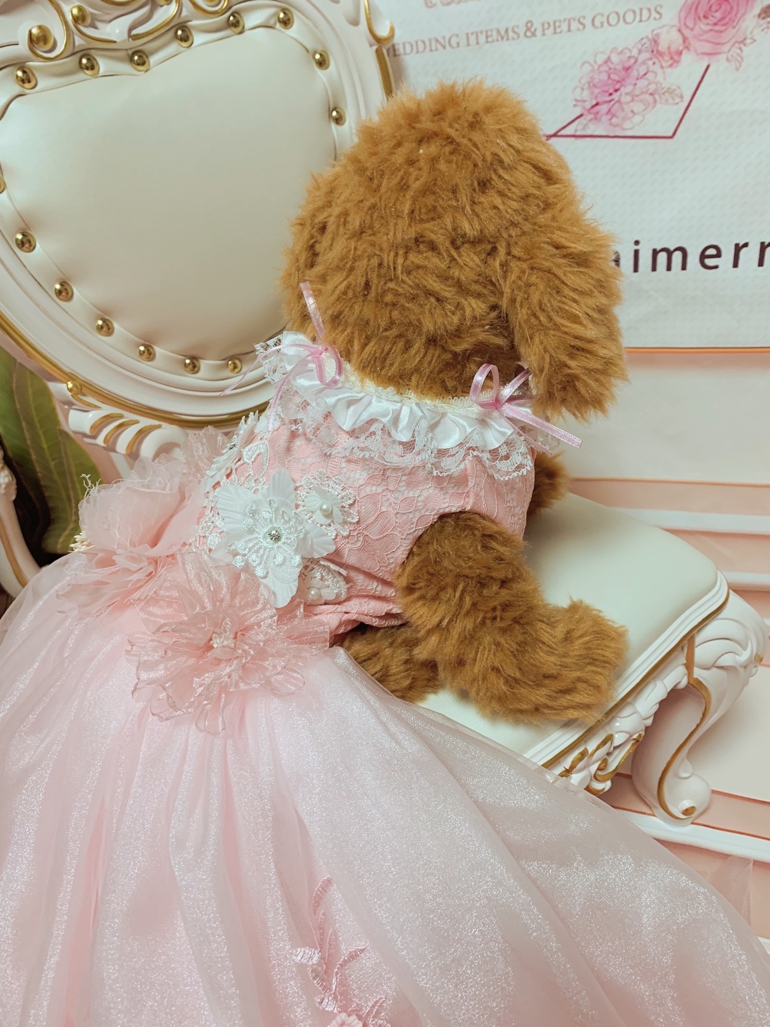 極美品！Familiar☆フリルうさちゃん刺繍ドレス☆90 マザーガーデン うさももドール用着せ替え服 Sサイズ