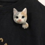 羊毛フェルト　猫ねこネコ　ブローチ　C