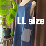 バッククロスエプロン　デニム風プリント×デニム風ストライプ　LLサイズ　