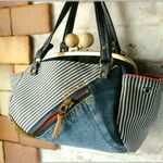 ”でにむ日和”親子がま口shoulderBag【denimヒッコリー時々帆布】ちらっとピンク