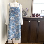 小紋　水色に小花模様　キャミワンピース　着物リメイク　ワンピース　チュニック　189　ミンネ限定価格