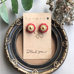 赤のゴールドビーズ刺繍イヤリング