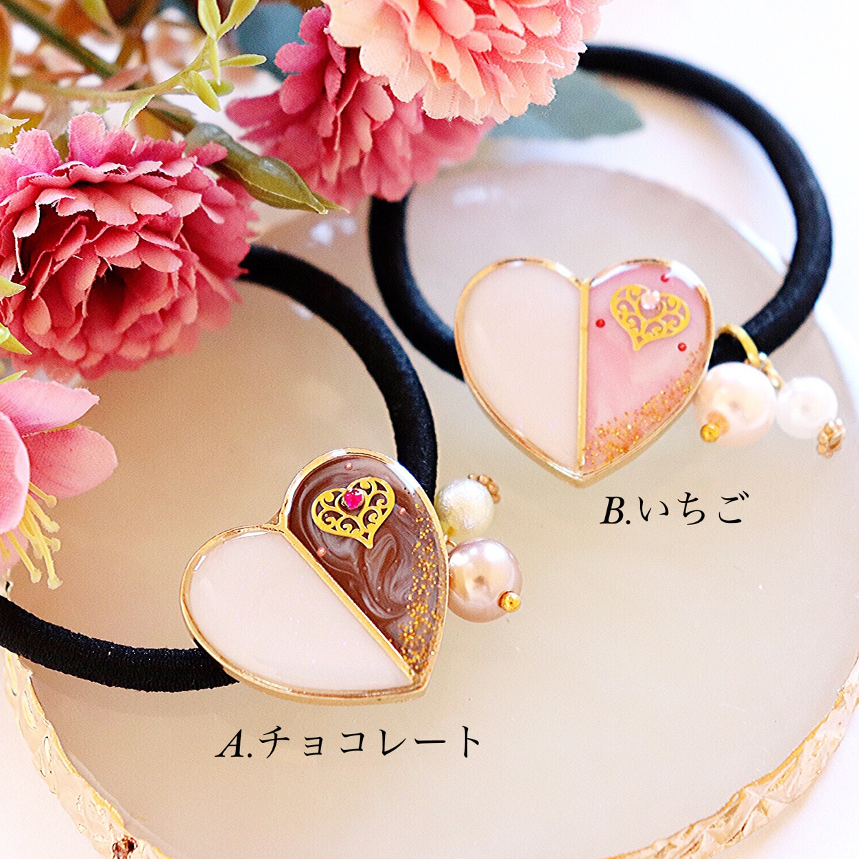 マーブルカラー芸術の秋 フェアリーハートレジンヘアゴム マーブルカラー芸術の秋 フェアリーハートレジンヘアゴム マーブル