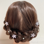 【Uピン】桜とパールのヘアピン　水色グレー
