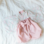 リバティプリント生地　ベビー袴 70cm〜80cm リボン2種類セット　レースリボンとタッセル付き飾り紐リボン　百日祝い　お食い初め　おひなまつり　お正月　ハンドメイド