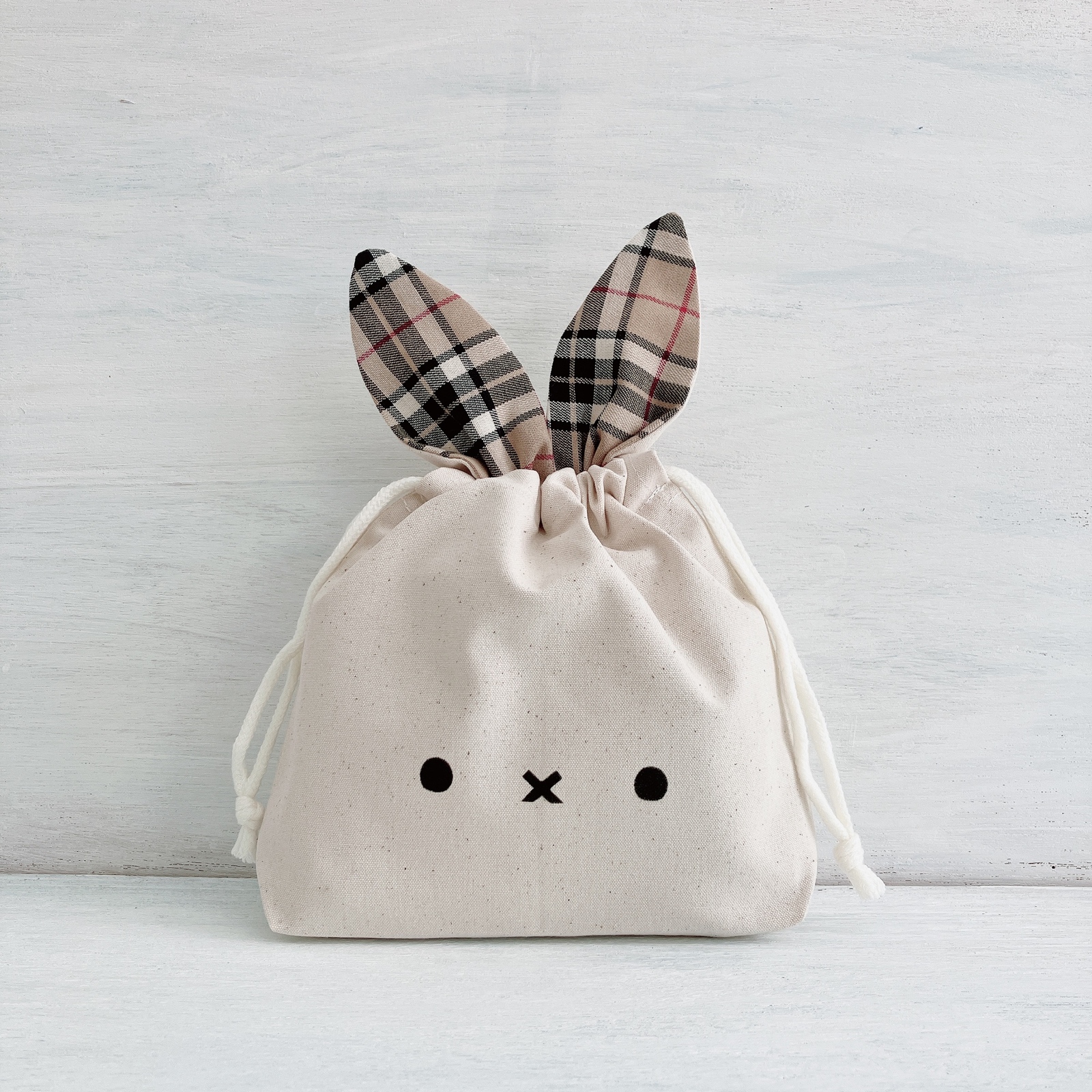巾着 ポーチ ハンドメイド デコレクションズ ウサギ check&stripe