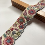 約5cm幅/刺繍リボン/ライトベージュ/スカラップ/花柄/カラフル