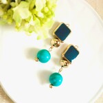 スクエアーパーツのピアス/イヤリング☆青緑