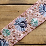 1mカット済【インド刺繍リボン】シルク　刺繍　リボン　りぼん   【ピンク×ブルー】