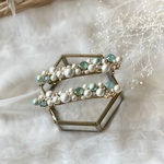 春色コットンパールとグリーンビジューのバレッタ（グリーン）