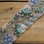 50㎝カット済【インド刺繍リボン】チュール　刺繍　リボン　りぼん   【ブルー】