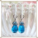 【882】樹脂ピアス・イヤリング　　チェコしずくダークアクア/スワロ石アクア