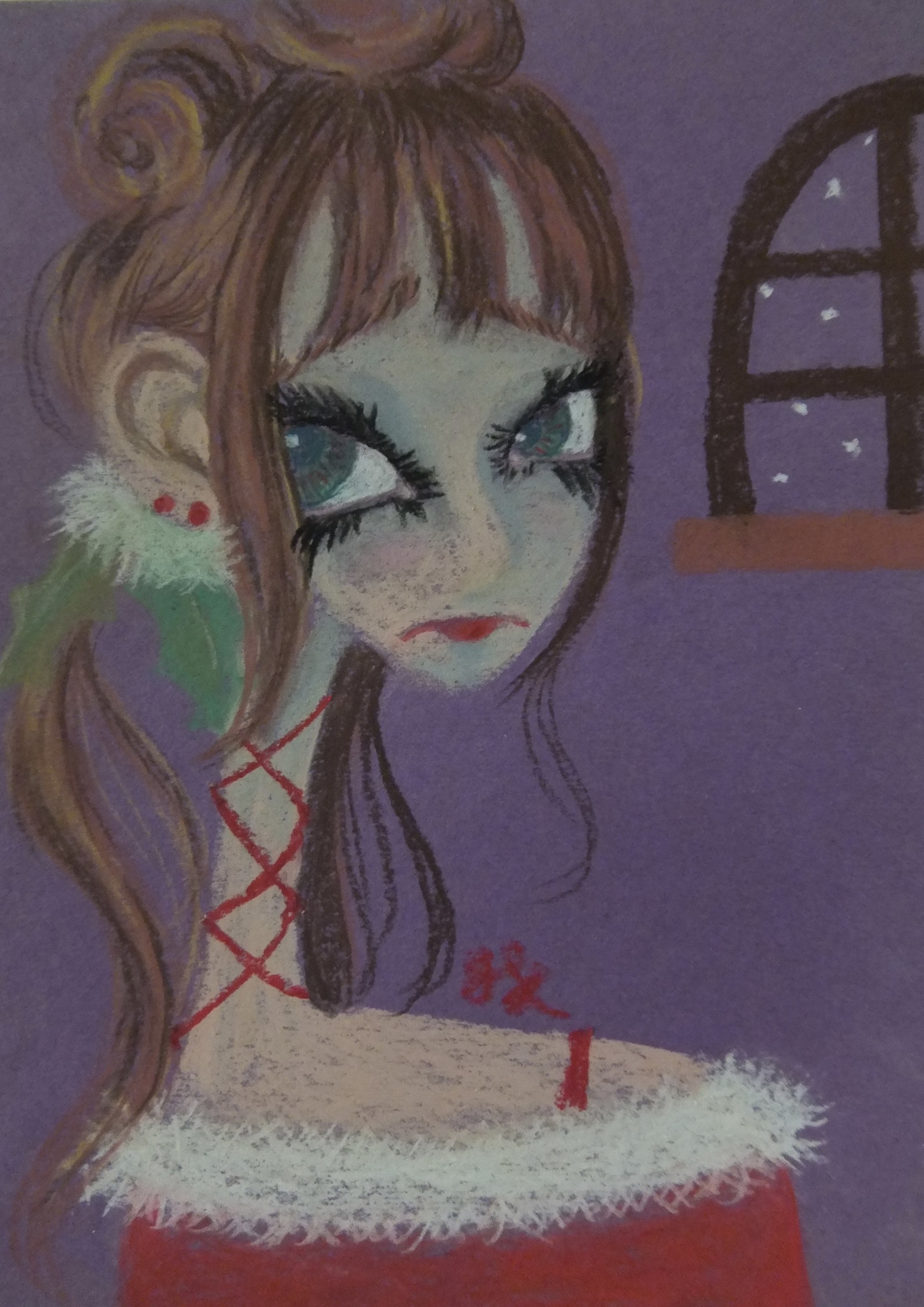 「仕事中」　パステル画