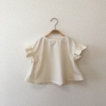 再再販★90cm★コットンリネンンダンガリーの袖フリルチュニック/きなり