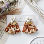 インド刺繍　刺繍リボン　タッセル　テラコッタ　ブラウン　レッド　コットンパール　ピアス　＊　イヤリング　お洒落　 個性的　結婚式　ウェディング　お呼ばれ　華やか　プレゼント　プチギフト　ギフト