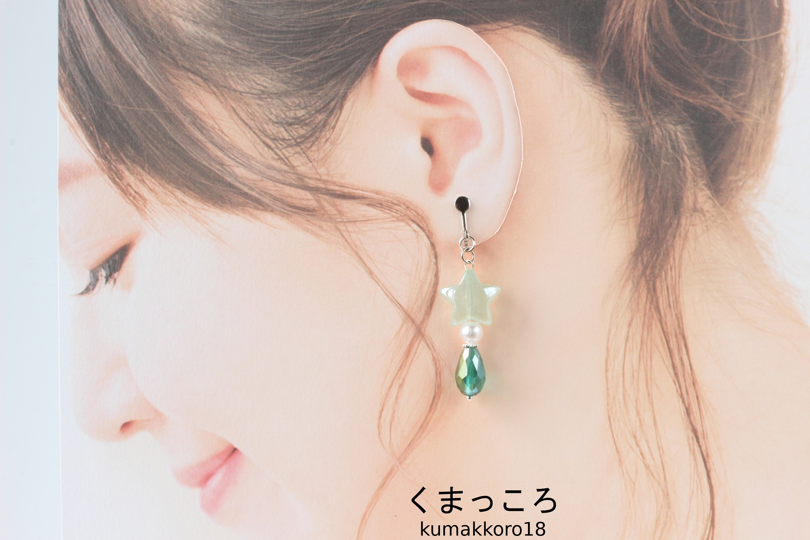ハンドメイド 透明緑色 ティーポットイヤリング