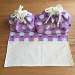 北欧風花柄☆お弁当袋&コップ袋&ランチョンマットセット(パープル&生成り)