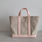 帆布横長トートバッグ アイボリー×シェルピンク 倉敷帆布