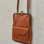 ミニ財布付き♪レザーがま口スマホショルダー＊ダークブラウン