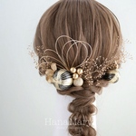 成人式　髪飾り　振袖　卒業式　水引き　ゴールド　結婚式　和玉　ドライフラワー　かすみ草　人気　水引髪飾り　ホワイトゴールド　卒業式髪飾り　袴　水引きアレンジ　水引アレンジ　黒