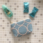 new!  tambourine  ミニポーチ  まちつき　ライトブルー×ピンク　ミナペルホネン の刺繍生地　タンバリン　mina perhonen 