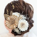 Himawari　ひまわり　成人式　髪飾り　  レース　ドライフラワー　ヘッドドレス　ホワイト　和装髪飾り　結婚式　卒業式　袴