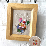 オーダー　ダーニング刺繍の巾着と額飾り