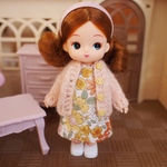 ミキちゃんマキちゃん＊アウトフィット　ピンクカーディガン(黄色ボタン)と花柄ノースリーブワンピースのセット