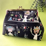 おもしろ博士と実験柄 がま口ポーチ  化粧ポーチ プチギフト USAコットン