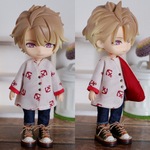 碇柄赤　袖まくりカーディガン（ねんどろいどどーるオビツ11共有サイズ）