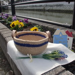 持ち手付 麻かご（紺・黄緑・黄）