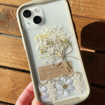 在庫限り限定品❁︎インド刺繍リボンセット𓂃𓈒イエローゴールド×ホワイト　スマホ かすみ草 ミニブーケ iface ケース シール インナーシート 