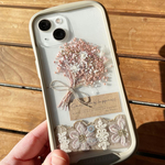 在庫限り限定品❁︎インド刺繍リボンセット𓂃𓈒あずきミルク×くすみピンク　スマホ かすみ草 ミニブーケ iface ケース シール インナーシート 