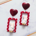 ドットの枠にウサギさん🐰ピアス✳イヤリング