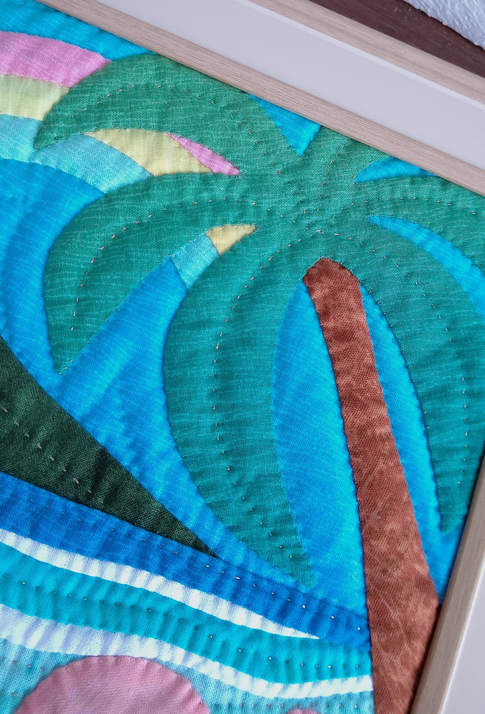 ハワイアンキルト《Hawaii Rainbow Beach🌈🌴 》フレーム入り