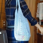 162☆⑤コットン100%のスクエアあみあみバッグ(サックスブルー)春夏毛糸使用