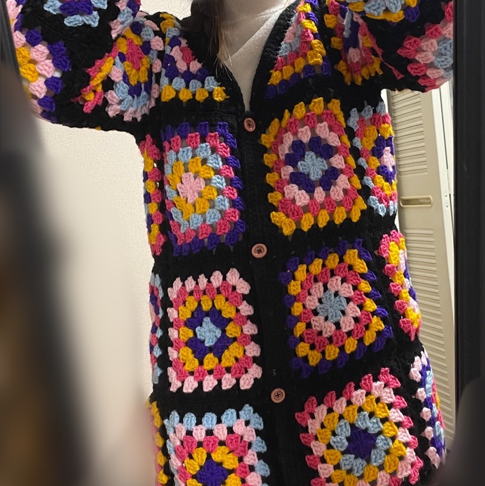 グラニースクエアカーディガン Crochet] (Part 2) Granny square cardigan using Daiso's