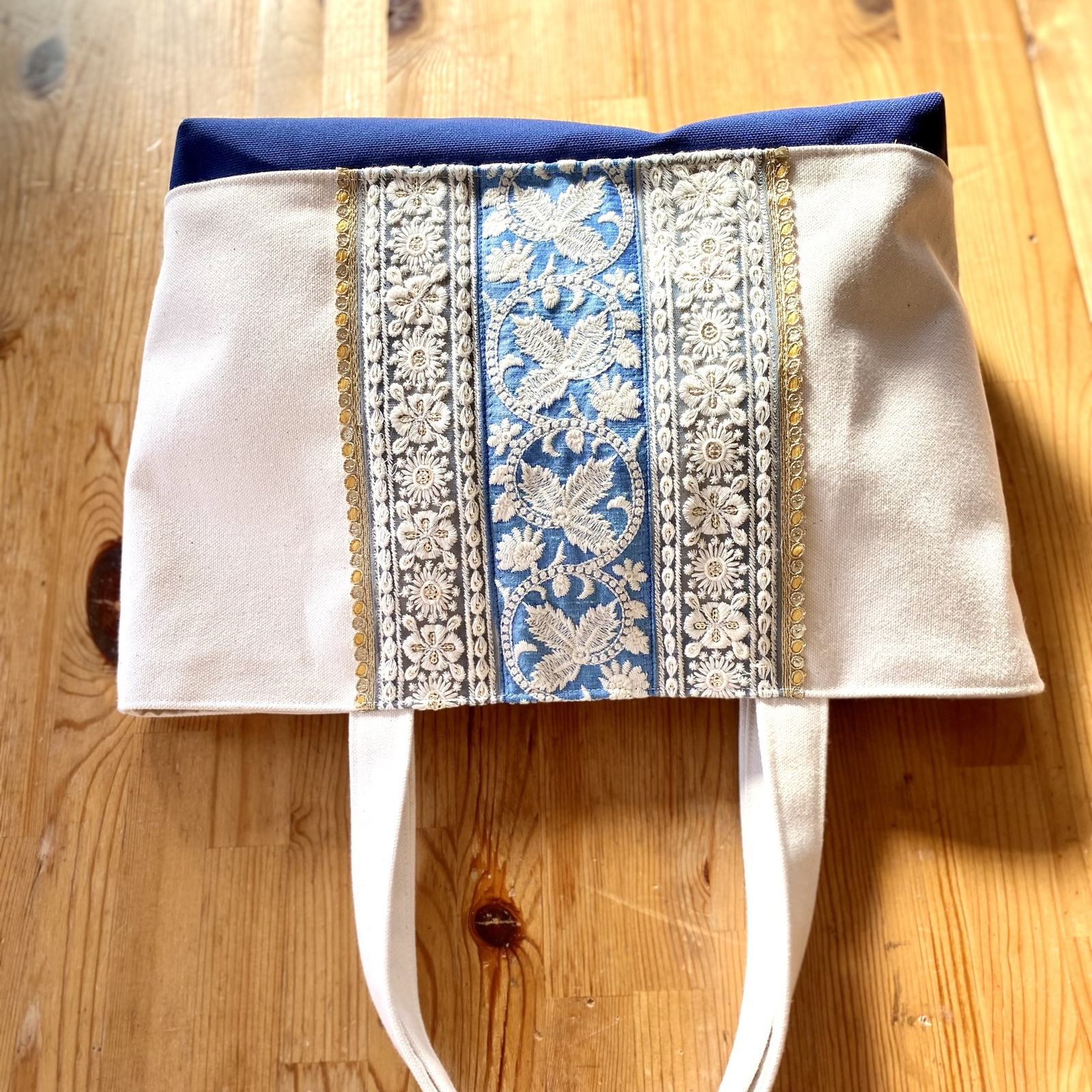 受注制作】両面ミニトートバッグ5点 パネル生地 刺繍リボン