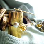 【販売終了】【antique】Princess Lily (amber topaz/GD)×コットンパールのリバーシブルピアス