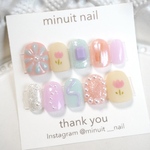 ちぐはぐ ネイルチップ ニュアンス 韓国 お花 個性派 チューリップ 癖ネイル パステル ぷっくり うねうね