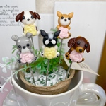 ガーデンピック　ハンドメイド　お花を持ったワンちゃんピック　多肉植物