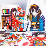 コラージュ素材　女の子シール　着物シール　昭和レトロ