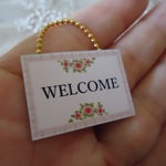 カフェ特集＊チェーン付きサインプレート＊Welcome　ピンク　可愛いバラ