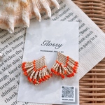 beige×orange＊fringe ピアス/イヤリング