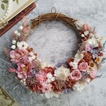 Lune Bonheur＜Rose nature＞＊受注制作＊ハーフムーンリース＊春＊プリザーブドフラワー＊お花＊ギフト＊結婚祝い＊新築祝い＊両親贈呈品＊ウェルカムリース