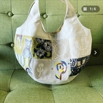 [専用]ミナペルホネン　ベージュ系　パッチワーク　手持ちラウンドバッグ　