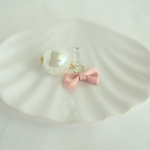 Smartphone Piece☆Pale pink＊イヤホンジャックアクセサリー スマホピアス リボン＆パール ピンク